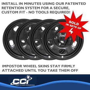 Coast to Coast Wheel Skin, Impostor ®, 17 Inch, 5 Slotted Spokes, Snap-On, Painted, Gloss Black, ABS Plastic, Set of 4 – IWCIMP88BLK