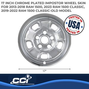 Coast to Coast Wheel Skin, Impostor ®, 17 Inch, 5 Slotted Spokes, Snap-On, Plated, Chrome, ABS Plastic, Set of 4 – IWCIMP88X