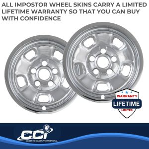 Coast to Coast Wheel Skin, Impostor ®, 17 Inch, 5 Slotted Spokes, Snap-On, Plated, Chrome, ABS Plastic, Set of 4 – IWCIMP88X