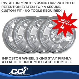 Coast to Coast Wheel Skin, Impostor ®, 17 Inch, 5 Slotted Spokes, Snap-On, Plated, Chrome, ABS Plastic, Set of 4 – IWCIMP88X