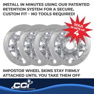 Coast to Coast Wheel Skin, Impostor ®, 17 Inch, 7 Spokes, Snap-On, Plated, Chrome, ABS Plastic, Set of 4 – IWCIMP89X