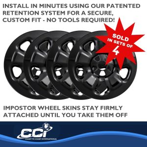 Coast to Coast Wheel Skin, Impostor ®, 17 Inch, 5 Spokes, Snap-On, Painted, Gloss Black, ABS Plastic, Set of 4 – IWCIMP91BLK