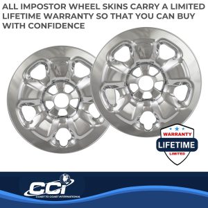 Coast to Coast Wheel Skin, Impostor ®, 17 Inch, 5 Spokes, Snap-On, Plated, Chrome, ABS Plastic, Set of 4 – IWCIMP91X