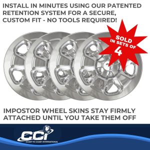 Coast to Coast Wheel Skin, Impostor ®, 17 Inch, 5 Spokes, Snap-On, Plated, Chrome, ABS Plastic, Set of 4 – IWCIMP91X