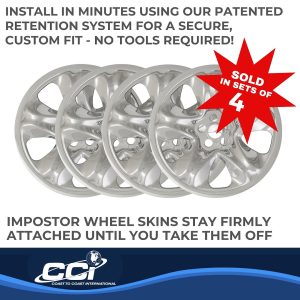 Coast to Coast Wheel Skin, Impostor ®, 17 Inch, 5 Spokes, Snap-On, Plated, Chrome, ABS Plastic, Set of 4 – IWCIMP95X