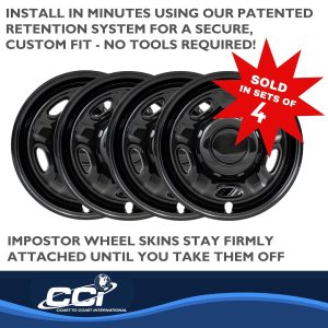 Coast to Coast Wheel Skin, Impostor ®, 17 Inch, 5 Hole, Snap-On, Painted, Gloss Black, ABS Plastic, Set of 4 – IWCIMP96BLK