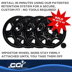 Coast to Coast Wheel Skin, Impostor ®, 16 Inch, 5 Spokes, Snap-On, Painted, Gloss Black, ABS Plastic, Set of 4 – IWCIMP97BLK