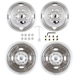 Coast to Coast Wheel Simulator, Fits 16 Inch Dual Rear Steel Wheels, Front and Rear, Polished, Stainless Steel, Bolt on – IWCN16F07