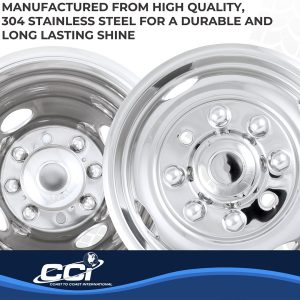 Coast to Coast Wheel Simulator, Fits 16 Inch Dual Rear Steel Wheels, Front and Rear, Polished, Stainless Steel, Bolt on – IWCN16F07