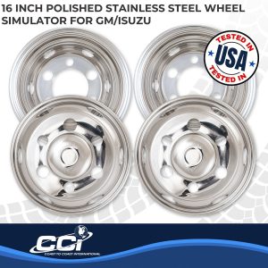 Coast to Coast Wheel Simulator, Fits 16 Inch Dual Rear Steel Wheels, Front and Rear, Polished, Stainless Steel, Bolt on – IWCN16I90