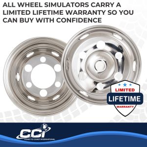 Coast to Coast Wheel Simulator, Fits 16 Inch Dual Rear Steel Wheels, Front and Rear, Polished, Stainless Steel, Bolt on – IWCN16I90