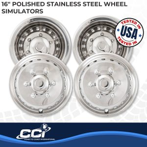 Coast to Coast Wheel Simulator, Fits 16 Inch Dual Rear Steel Wheels, Front and Rear, Polished, Stainless Steel, Snap on – IWCN16S12