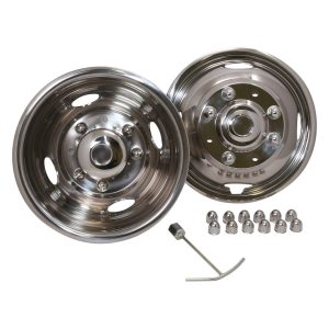 Coast to Coast Wheel Simulator, Fits 17 Inch Wheels, Front and Rear, Polished, Stainless Steel, Bolt-On, 8 Lug, 4 Hand Holes, Set of 4 – IWCN17F05