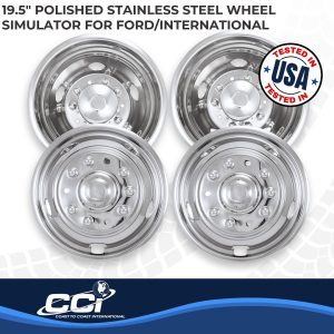 Coast to Coast Wheel Simulator, Fits 19-1/2 Inch Dual Rear Steel Wheels, Front and Rear, Polished, Stainless Steel, Bolt on – IWCN195F99
