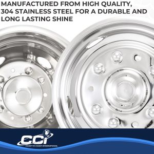Coast to Coast Wheel Simulator, Fits 19-1/2 Inch Dual Rear Steel Wheels, Front and Rear, Polished, Stainless Steel, Bolt on – IWCN195F99