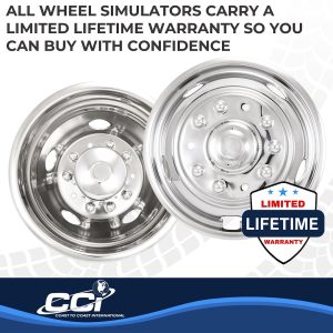 Coast to Coast Wheel Simulator, Fits 19-1/2 Inch Dual Rear Steel Wheels, Front and Rear, Polished, Stainless Steel, Bolt on – IWCN195F99