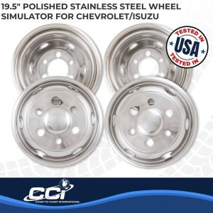 Coast to Coast Wheel Simulator, Fits 19-1/2 Inch Dual Rear Steel Wheels, Front and Rear, Polished, Stainless Steel, Bolt on – IWCN195I90