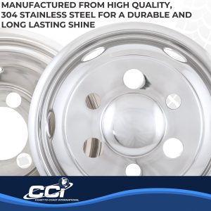 Coast to Coast Wheel Simulator, Fits 19-1/2 Inch Dual Rear Steel Wheels, Front and Rear, Polished, Stainless Steel, Bolt on – IWCN195I90