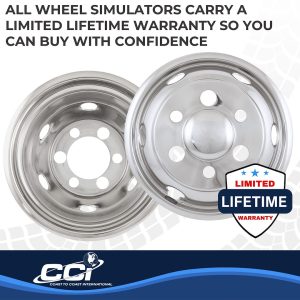 Coast to Coast Wheel Simulator, Fits 19-1/2 Inch Dual Rear Steel Wheels, Front and Rear, Polished, Stainless Steel, Bolt on – IWCN195I90