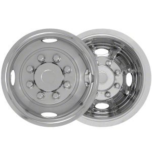 Coast to Coast Wheel Simulator, Fits 16 Inch Wheels, Front and Rear, Polished, Stainless Steel, Snap on, 8 Lug/ 4 Hand Holes, Set of 4 – IWCN816X