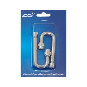 Coast to Coast Valve Stem Extension, For Inner and Outer Wheels, 3.14 Inch Length, 180 Degree, Stainless Steel, Polished, Silver, With Cap – IWCN8180K