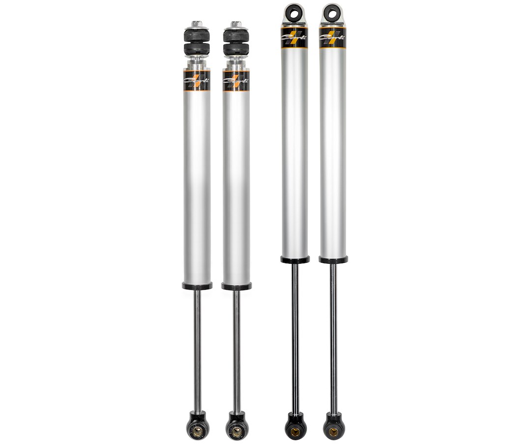 Carli Suspen Shock Absorber, Spec 2.0, Hydraulic, Non-Adjustable Valving, Without Shock Boots, Silver/ Black, Set of 4 – AS-DLVLSPKG-CS20IFP-A