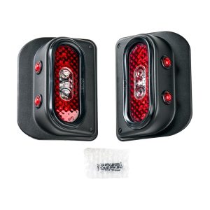 Combat Offrd Tail Light Assembly, Tail Gunner Armor, Clear/ Red Lens, Powder Coated Black Aluminum Housing, LED, White Bulb, Set of 2 – 15-1050