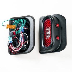 Combat Offrd Tail Light Assembly, Tail Gunner Armor, Clear/ Red Lens, Powder Coated Black Aluminum Housing, LED, White Bulb, Set of 2 – 15-1050
