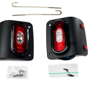 Combat Offrd Tail Light Assembly, Tail Gunner Armor, Clear/ Red Lens, Powder Coated Black Aluminum Housing, LED, White Bulb, Set of 2 – 25-1050