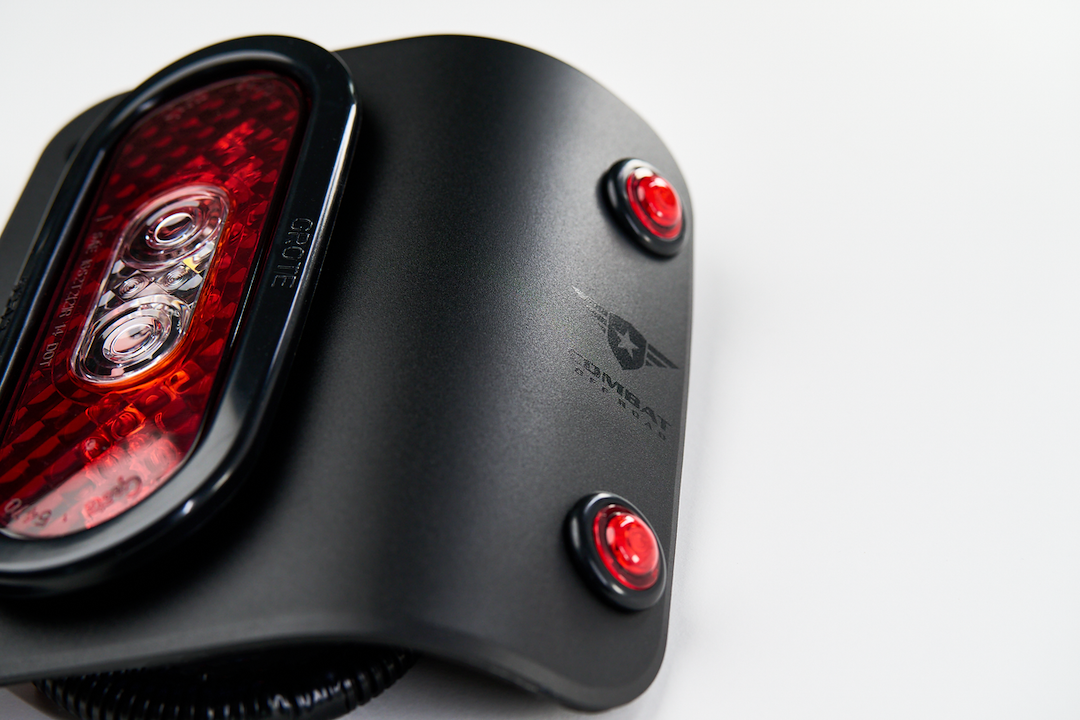 Combat Offrd Tail Light Assembly, Tail Gunner Armor, Clear/ Red Lens, Powder Coated Black Aluminum Housing, LED, White Bulb, Set of 2 – 25-1050