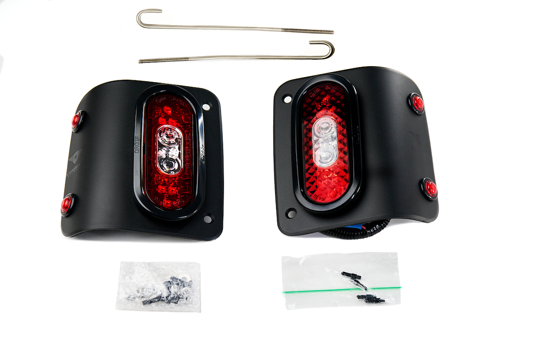 Combat Offrd Tail Light Assembly, Tail Gunner Armor, Clear/ Red Lens, Powder Coated Black Aluminum Housing, LED, White Bulb, Set of 2 – 25-1050