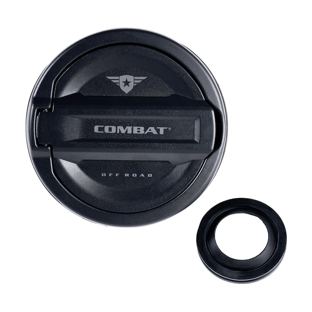 Combat Offrd Fuel Door, Riveted Ring, Powder Coated Black Aluminum/ Plastic, Non-Locking – 25-1070