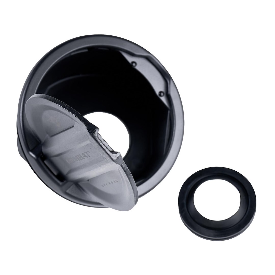 Combat Offrd Fuel Door, Riveted Ring, Powder Coated Black Aluminum/ Plastic, Non-Locking – 25-1070