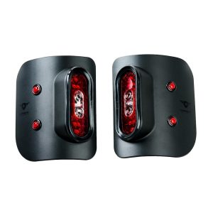 Combat Offrd Tail Light Assembly, Tail Gunner Armor, Clear/ Red Lens, Powder Coated Black Aluminum Housing, LED, White Bulb, Set of 2 – 35-1050