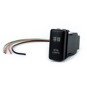 Cali Raised Multi Purpose Switch, On-Off, 12 Volt, Rocker, Rectangular, Blue Illumination, Black Housing, With Ditch Lights Logo – CR2392