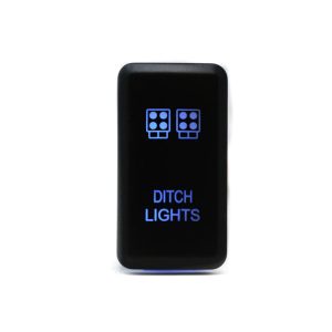 Cali Raised Multi Purpose Switch, On-Off, 12 Volt, Rocker, Rectangular, Blue Illumination, Black Housing, With Ditch Lights Logo – CR2392