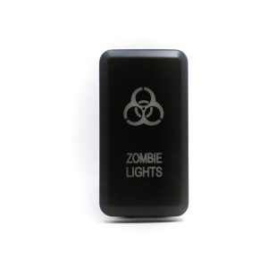 Cali Raised Multi Purpose Switch, 12 Volt, Rocker, Rectangular, Blue Illumination, Black Housing, With Zombie Lights Logo – CR2398