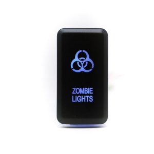 Cali Raised Multi Purpose Switch, 12 Volt, Rocker, Rectangular, Blue Illumination, Black Housing, With Zombie Lights Logo – CR2398