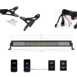 Cali Raised Light Bar, LED, 32 Inch Length, 60 White 5D Optic Osram 5 Watt LED, 300 Watt, Combo Beam, 30000 Lumens, Clear Polycarbonate Lens – CR2841
