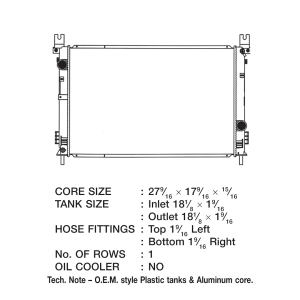 Csf Radiator Radiator, Core Dimensions 27- 9/16 Inch Length X 17-5/8 Inch Height X 7/8 Inch Depth, One Row, Crossflow – 3173