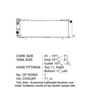 Csf Radiator Radiator, Core Dimensions 31 Inch Length X 10-15/16 Inch Height X 1-1/4 Inch Depth, One Row, Crossflow – 3251