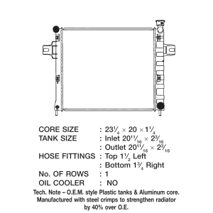 Csf Radiator Radiator, Core Dimensions 23-1/8 Inch Length X 20 Inch Height X 1-1/4 Inch Depth, One Row, Crossflow – 3292