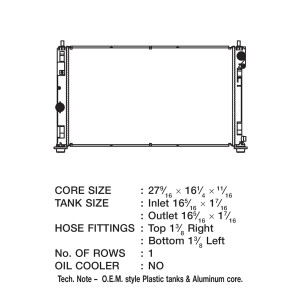 Csf Radiator Radiator, Core Dimensions 27-9/16 Inch Length X 15-5/8 Inch Height X 5/8 Inch Depth, One Row, Crossflow – 3415