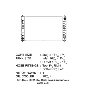 Csf Radiator Radiator, Core Dimensions 26-9/16 Inch Length X 16 Inch Height X 5/8 Inch Depth, One Row, Crossflow – 3433