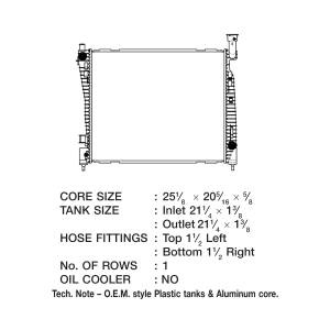 Csf Radiator Radiator, Core Dimensions 25-1/8 Inch Length X 20-1/4 Inch Height X 5/8 Inch Depth, One Row, Crossflow – 3544