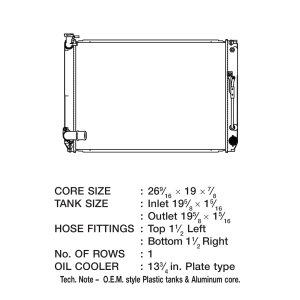 Csf Radiator Radiator, Core Dimensions 26-9/16 Inch Length X 19 Inch Height X 7/8 Inch Depth, One Row, Crossflow – 3638