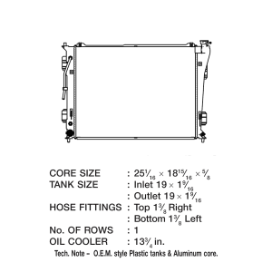 Csf Radiator Radiator, Core Dimensions 25-1/16 Inch Length X 18-15/16 Inch Height X 5/8 Inch Depth, One Row, Crossflow – 3640