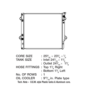 Csf Radiator Radiator, Core Dimensions 25-9/16 Inch Length X 23-1/4 Inch Height X 7/8 Inch Depth, One Row, Crossflow – 3697