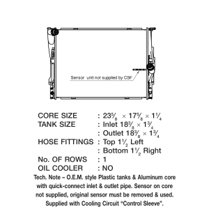 Csf Radiator Radiator, Core Dimensions 23-5/8 Inch Length X 17-5/8 Inch Height X 1-1/4 Inch Depth, One Row, Crossflow – 3718