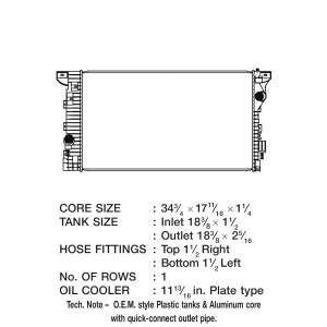 Csf Radiator Radiator, Core Dimensions 34-3/4 Inch Length X 17-11/16 Inch Height X 1-1/4 Inch Depth, One Row, Crossflow – 3744